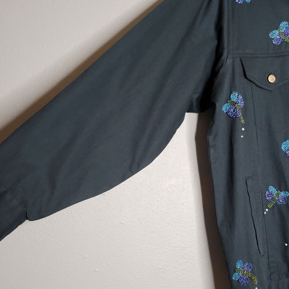 Quacker Factory Women's L Button Up Shacket Shirt Dragonflies Artsy Art to Wear - Picture 8 of 9
